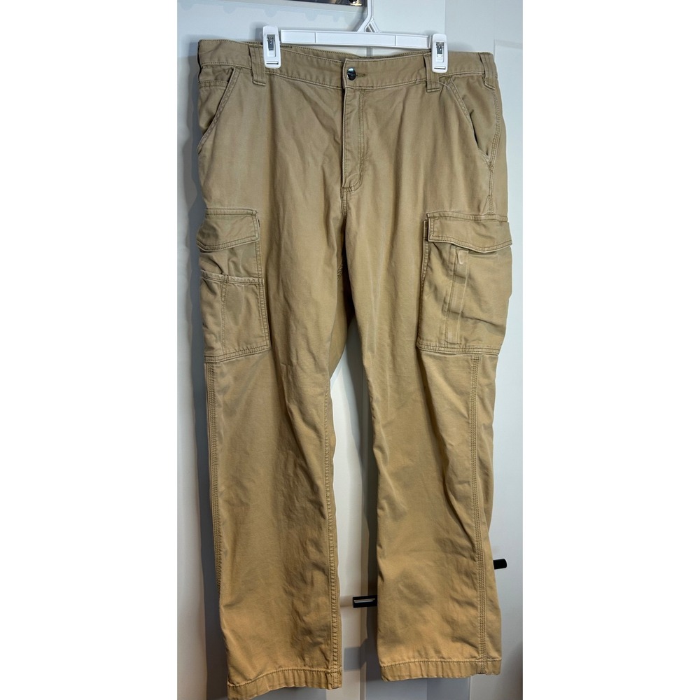 Carhartt Rugged Flex Relaxed Fit Canvas Cargo Work Pants Tan BN3574-M 38x32 Mens